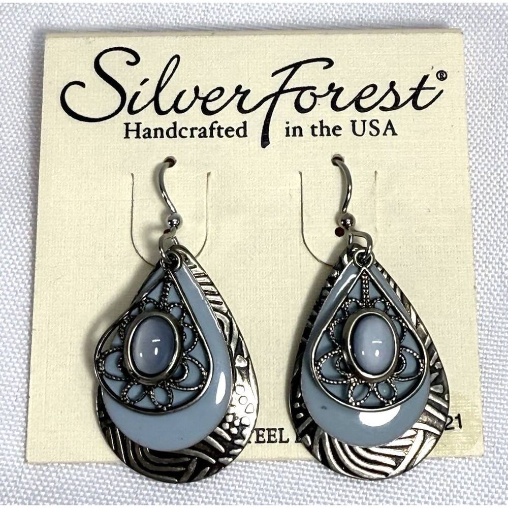 Silver Forest Blue and Silver Earrings